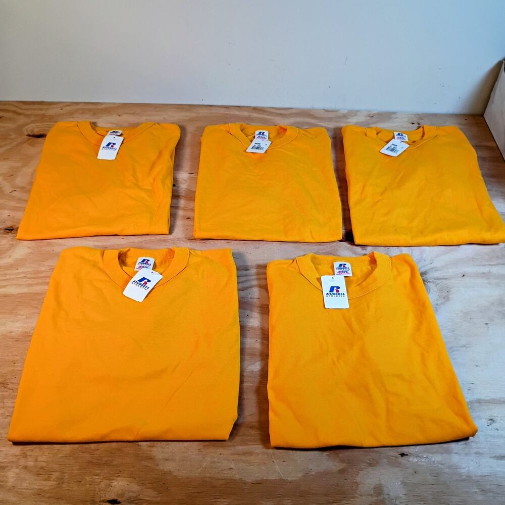 5 NWT Russell Athletic Boys Youth XL Blank T-Shirts Gold Yellow NuBlend Blend